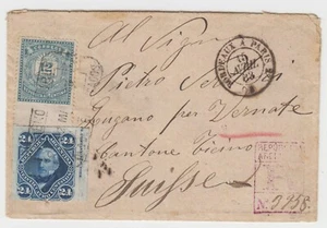 ARGENTINA 1883 Sc 37 & 46 HORIZ IMPERF TOP VALUE R-COVER A LUGANO, SVIZZERA - Foto 1 di 2