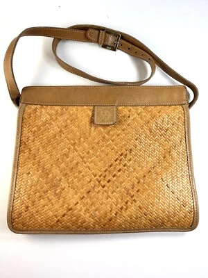 ANNE KLEIN for Calderon Shoulder Bag Purse Straw Tan Leather Vintage - Image 1 of 4