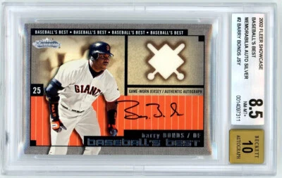 Barry Bonds 2002 Fleer Showcase Jersey Autograph Silver /400 BGS 8.5 Auto 10 - Image 1 of 4