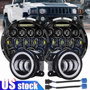 7" INCH Halo LED Headlight DRL & 4" Fog Lights Combo Kit For Hummer H2 H3T 06-10 - Picture 1 of 15