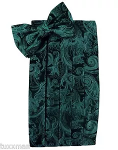 NEW Men's Cardi Oasis Teal Paisley Tuxedo Cummerbund Bow tie Hankie. TUXXMAN - Picture 1 of 2