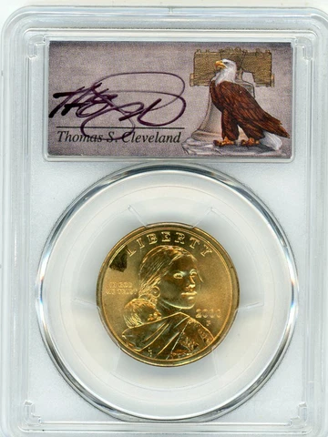2000-P $1 SAC PCGS MS66 Mint Error Minor Lamination Obverse T Cleveland Bell Cover