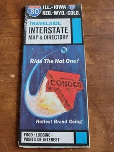 Conoco Motor Oil Travelaide Interstate 80 & 25 Map & Directory 1968 Brochure - Picture 1 of 4