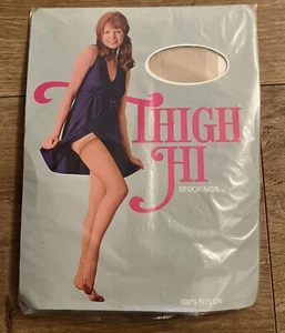 Vintage Thigh Hi Stockings 100% Nylon Natural New Free P&P - Picture 1 of 3