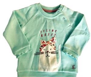 Joules Luella Ozeankatze Baumwoll-Sweatshirt neu mit Etikett Mädchen 9-12 Monate - Bild 1 von 1
