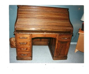 Antique Oak "S" Roll-top Desk with Oak Swivel Chair c.1920 - Picture 1 of 10