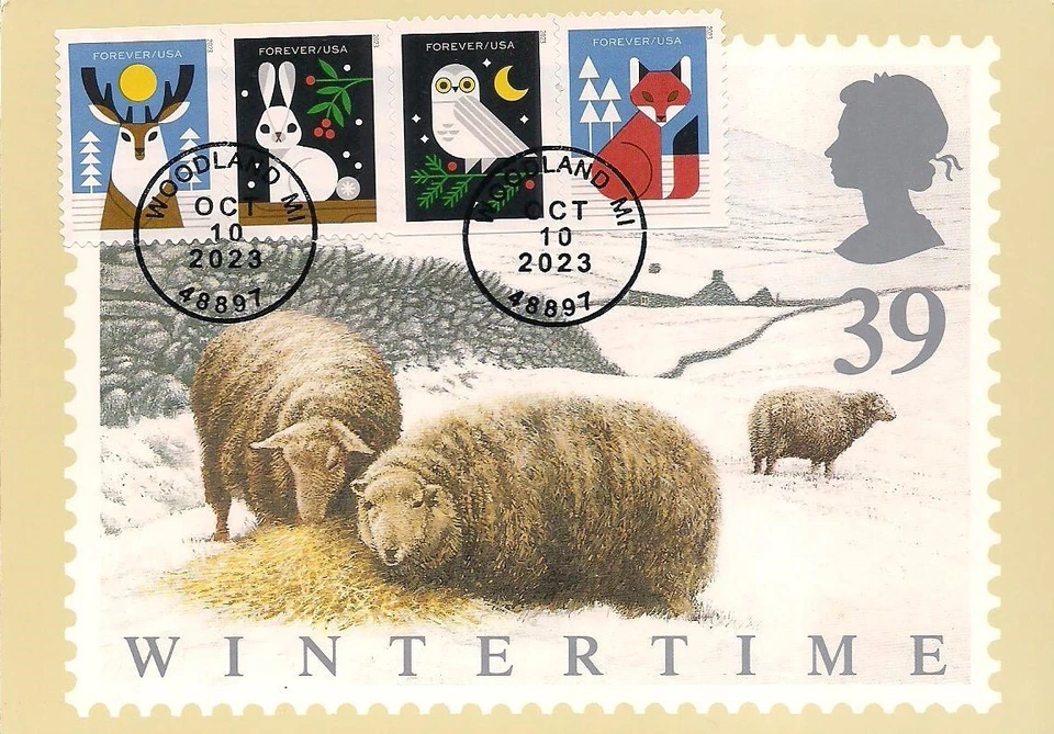 2822-5 Winter Woodland Animals FDC on British Postal Card "Wintertime" - Image 1 of 1