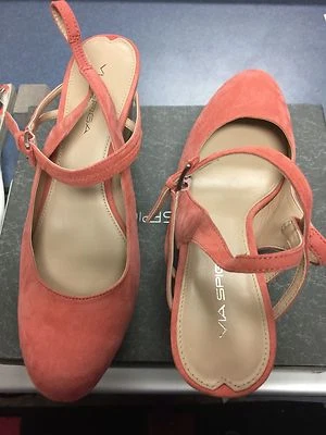 VIA SPIGA NUEVO EN CAJA Papaya Gamuza Cordón Deslizable Corcho Tacón de Cuña Talla 8.5M Foto 1 de 4