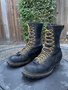 White’s Logger Linesman Packer Boots Black Leather Mens Size 12 D