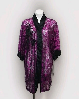 Bata kimono Victoria's Secret vintage etiqueta dorada encaje púrpura frente abierto talla única Foto 1 de 4