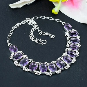 Purple Amethyst Gemstone Handmade Jewelry 925 Sterling Silver Women Necklace 18" - Imagen 1 de 6