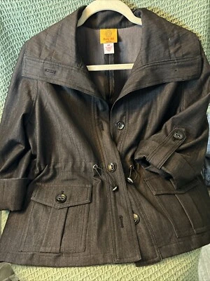 Ruby Rd Jacket Coat Size 10P Drawstring Waist. Dk Gray Button Front Orig$72 - Image 1 of 4