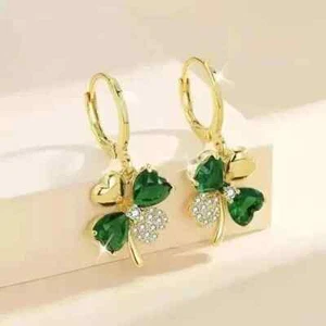 2.10Ct Heart Cut Lab-Created Emerald Women's Drop Earring 14K Yellow Gold Plated - Picture 1 of 7
