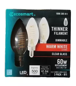 EcoSmart 60-Watt B11 Dimmable E12 Candelabra LED Light Bulb Warm White (3-Pack) - Picture 1 of 5