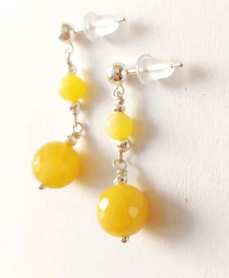 Orecchini pendenti in argento 925 con giada gialla da 4 mm avventurina ematite  - Immagine 1 di 4
