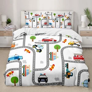 Cartoon Car Duvet Cover Set Queen Size,Construction Truck Kids Bedding Set fo... - Picture 1 of 7