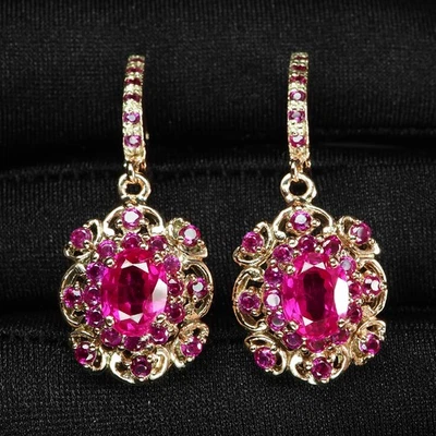 Magenta Pink Rubellite Tourmaline 3.30Ct 925 Sterling Silver Lever Back Earrings - Image 1 of 4