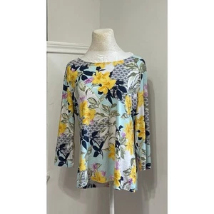 JM Collection 3/4 sleeve floral top  sz L breezy resort wear chic summer - Picture 1 of 3