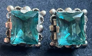 Vintage Pre-Adler mexikanische Sterling Schraubverschluss Ohrringe facettierte aquablaue Steine  - Bild 1 von 15