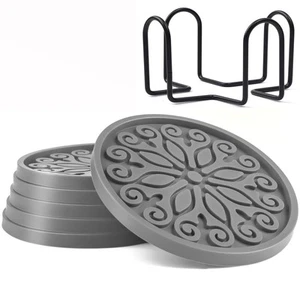 Coasters for Drinks,Resistant Reusable Silicone Coasters with Holder Set of 6... - Picture 1 of 6