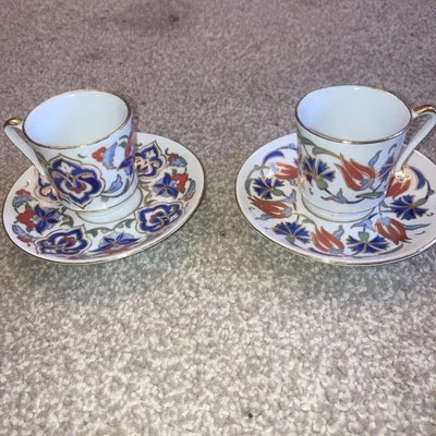 Kutahya Porselen Elif Demitasse + Gural Turkish Pair of Coffee Cups & Saucers - Image 1 of 4