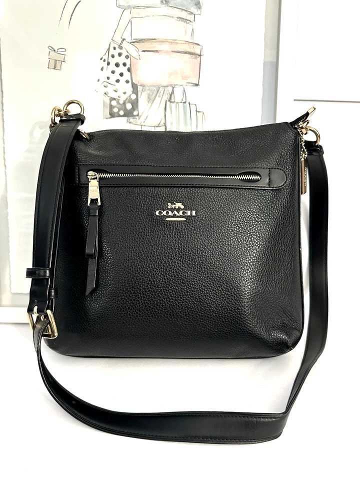 COACH Mae File F34823 Black Pebbled Leather Crossbody Bag Top Zip Closure VTG - Image 1 of 4