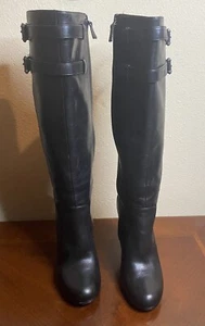 COLE HAAN Women’s Jalisa Black Leather 3.5” Heel Tall Boots size 7 B NikeAir - Picture 1 of 7