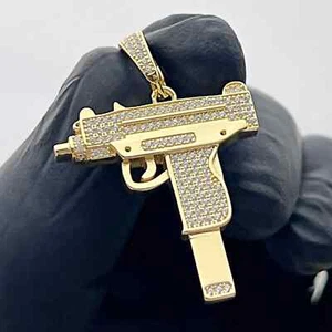 2Ct Round Cut Lab-Created Diamond Uzi Gun Pendant 14K Yellow Gold Plated Silver - Picture 1 of 8