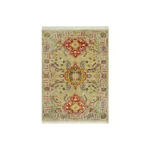 2'3"x3' Beige Wool and Silk Sunset Hand Knotted Runner Oriental Rug R90522 - Picture 1 of 8