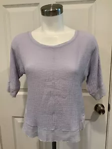 Postmark Anthropologie Light Blue Textured Top w/ Raw Hem, Size XXSP (Petite) - Picture 1 of 10