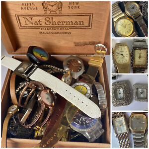 Job Lot Vintage Watches Inc Timex, Sekonda, Softech, Montine etc in Cigar Box