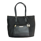 MICHAEL KORS ARIANA Black Leather Nylon North South Tote Shoulder Bag 16 Inches