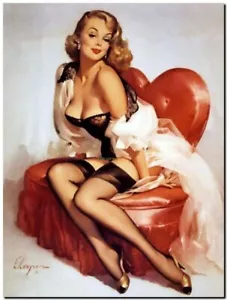 Vintage GIL ELVGREN Pinup Girl CANVAS PRINT Love Seat Heart 8X10" - Bild 1 von 1