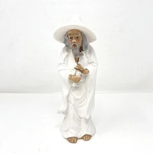 VINTAGE JAPANISCHER MANN PORZELLAN FIGUR STATUE WEISSER KASA HUT 8" HOCH - Bild 1 von 8
