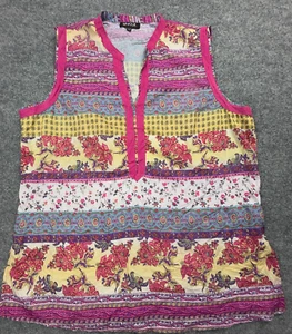 Vintage Unique Spectrum Sleeveless Henley Tunic Top Floral Boho Y2K Fairy XL - Picture 1 of 12