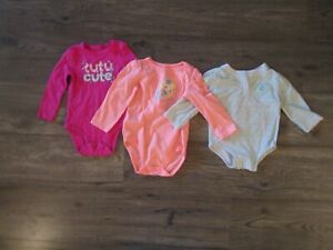 Baby Girl's Bodysuits 18 Months Lot of 3 Long Sleeve Pink Orange Blonde Mermaid