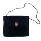 Vintage Miss Lewis  Black Satin Gold Owl Handbag Clutch Chain Shoulder Bag