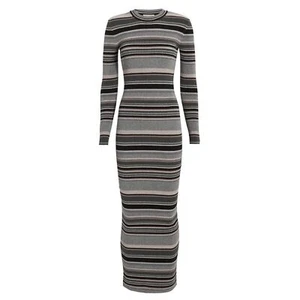 RONNY KOBO cream and black striped long sleeve fitted knit maxi dress M - Picture 1 of 7