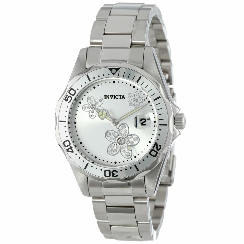 Invicta Women's Watch Pro Diver Quartz Silver Tone Dial Steel Bracelet 12506