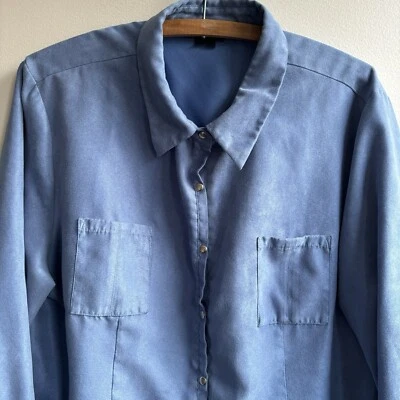 Blusa De Colección Imitación Gamuza XL Azul Retro Informal Country Botón a Presión Manga Larga Suave Foto 1 de 4