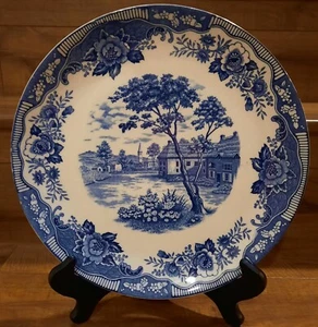 Vintage Del Monte Giappone raro blu e bianco 11 1/2" piatto decorativo 1921-1941 scenico - Foto 1 di 10