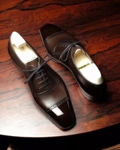 Herren neue echte handgefertigte braune elegante Schuhe, Leder Zehenkappe Oxford elegante Schuhe - Bild 1 von 5