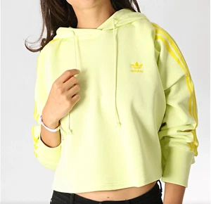 Adidas Originals cropped hoodie trefoil hoody womens ice yellow - Picture 1 of 4