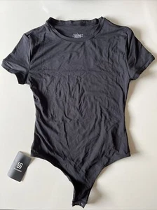 Suuksess Women's Buttery Soft Crew Neck Bodysuit Thong Black Size Medium - NEW - Picture 1 of 8