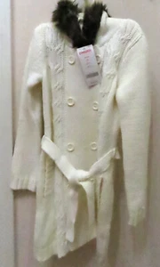 NWT Gymboree PENGUIN CHALET Size 5-6 Faux Fur Ivory Cable Knit Sweater w Hood - Picture 1 of 3