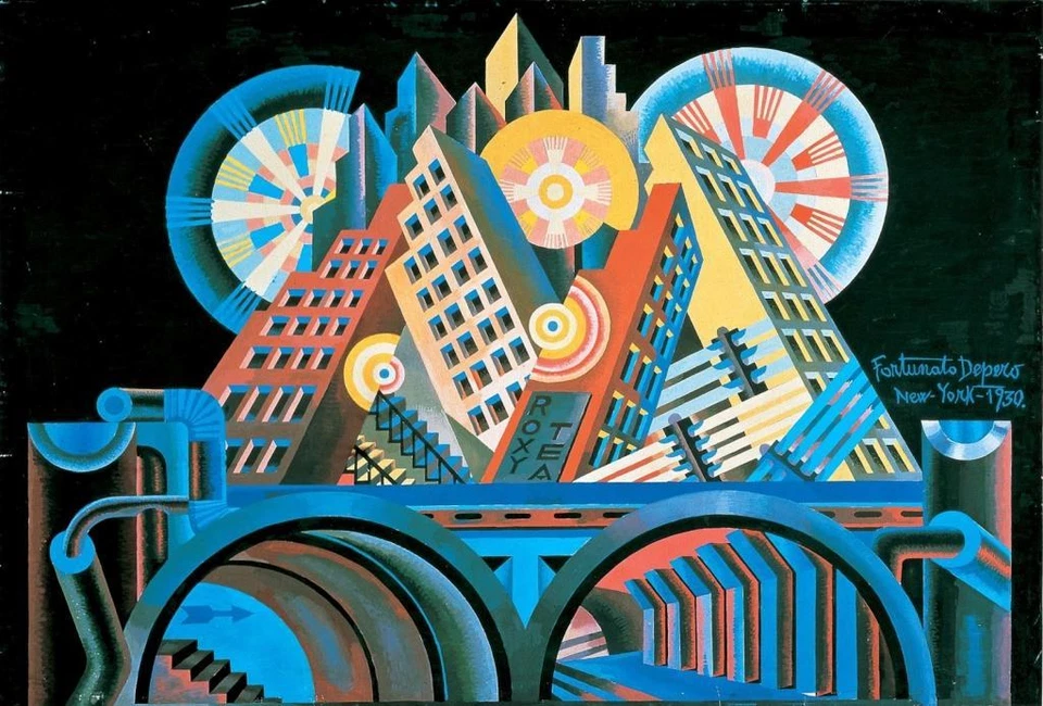 Skyscrapers and Tunnels Art Print Fortunato Depero 1915 Futurism Urban Modernism - Image 1 of 1