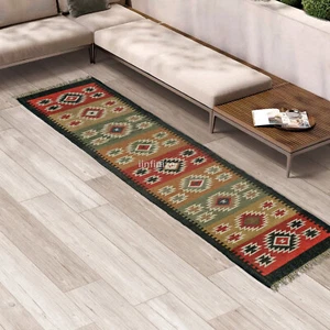 Handmade Kilim Runner Wool Jute Turkish Kitchen Rug Farmhouse Stair Runner Carpe - Picture 1 of 4