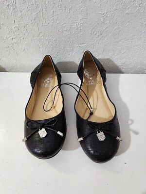 Vince Camuto Eryn Black  Faux Leather Slip On Bow Ballet Flat Shoes Size 5.5 - Image 1 of 4