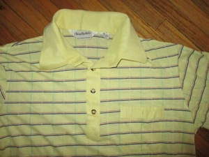 vtg 1970s 80s BRIAN MACNEIL SPORTSWEAR POLO SHIRT Yellow Striped Preppie Golf SM - Picture 1 of 4