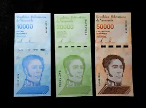 3 Venezuela Banknoten - 1 x 10000/20000/50000 Bolivares Ausgabe 2019 / Stempelglanz - Bild 1 von 2